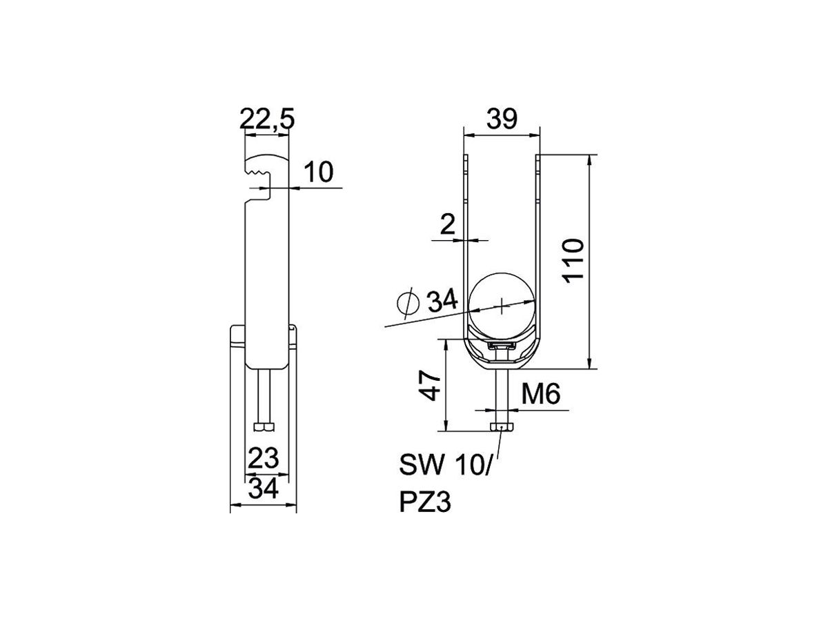 Schnellverleger BET 2056 F-Fuss Kunststoff 28…34mm 2×Kabel Stahl tfZn