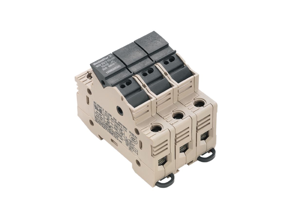 Sicherungs-Reihenklemme Weidmüller WSI /3 10×38 Schraub.25mm² TS35 beige