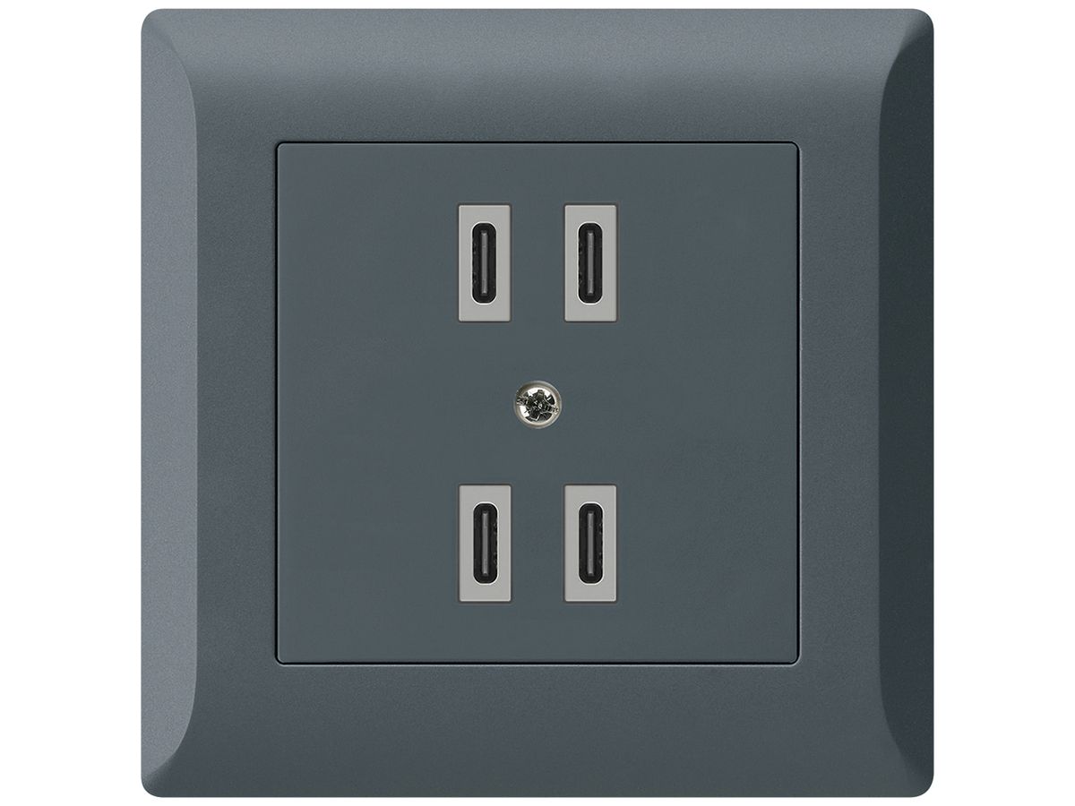 UP-USB-Ladesteckdose Hager kallysto.line 2×C-C 2×20W/4×10W 5V 92×92mm anthrazit