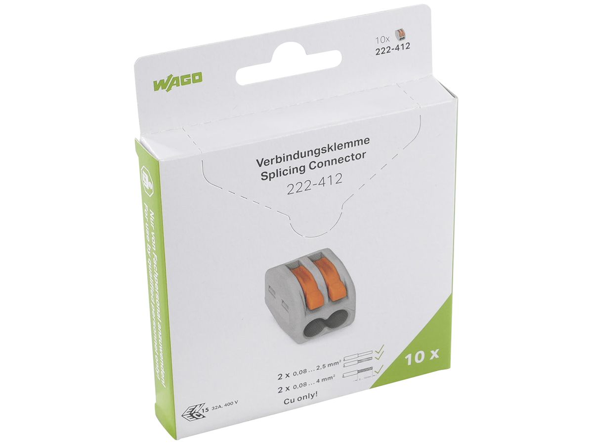 Verbindungsklemme WAGO 222-412 in Blister 10 Stück 2L 0.08…2.5mm² 32A 400V