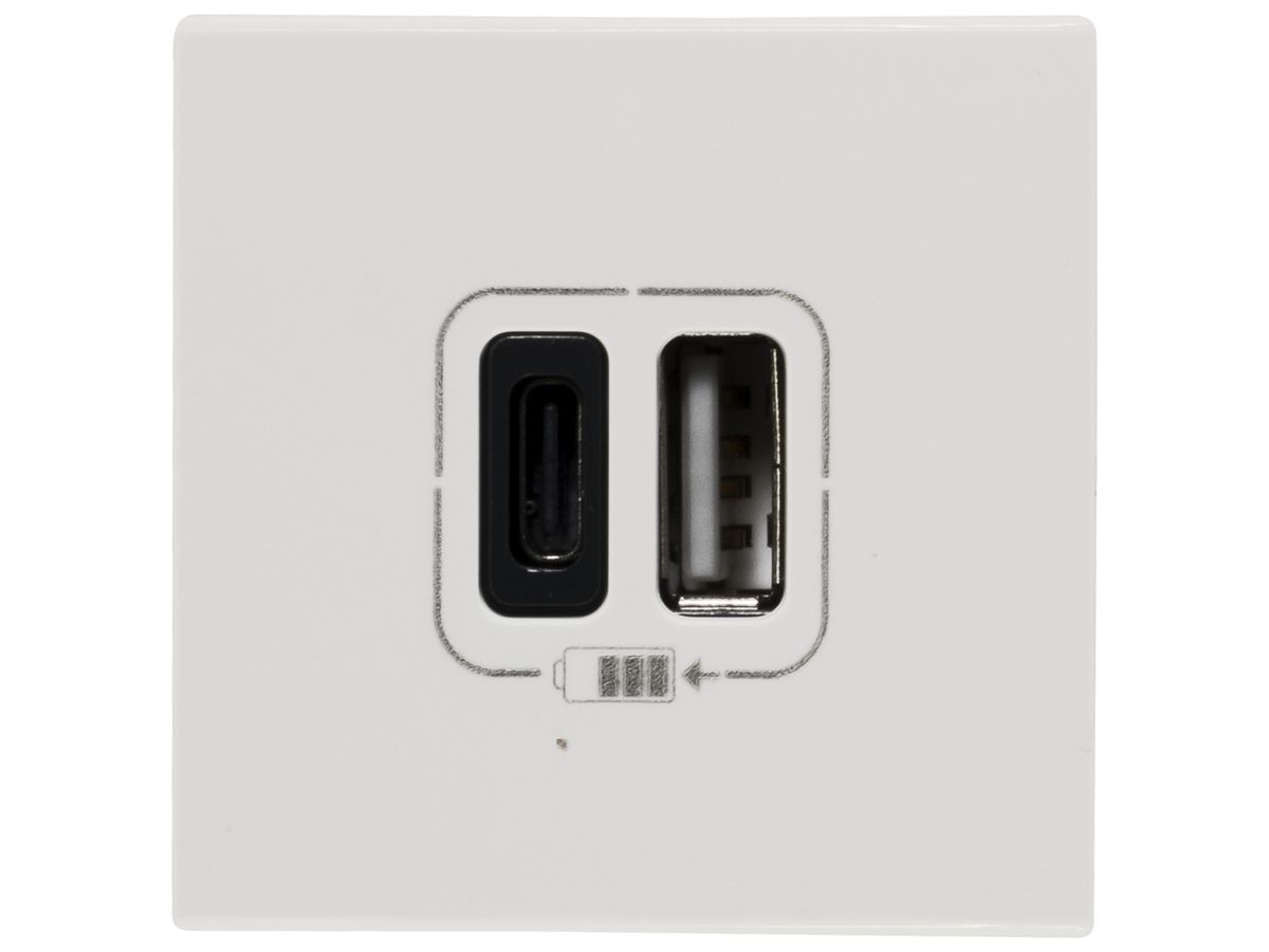 EB-USB-Ladesteckdose MOS 1×Typ-A + 1×Typ-C, 3A 5V=15W, 2 Module, weiss