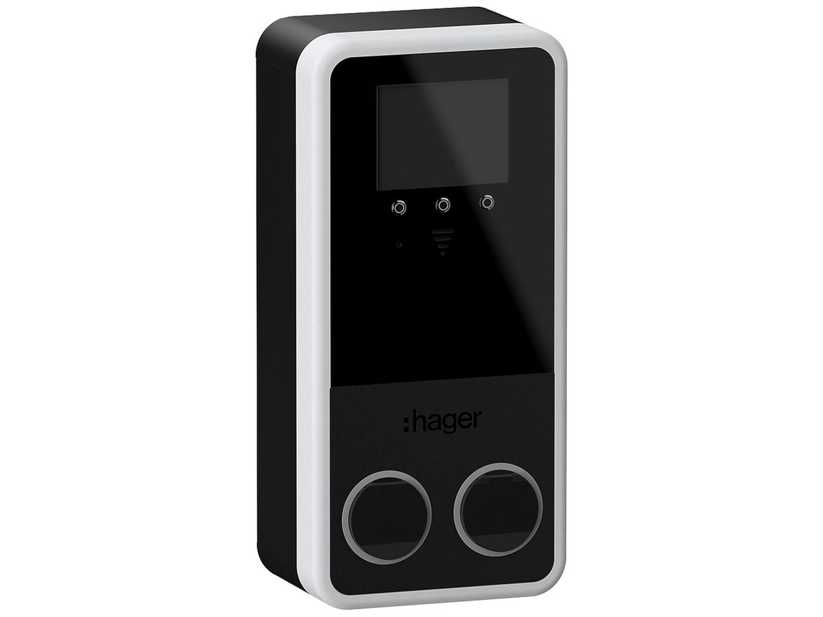 Ladestation Hager witty park 2 3-phasig 2×22kW 320×680×150mm
