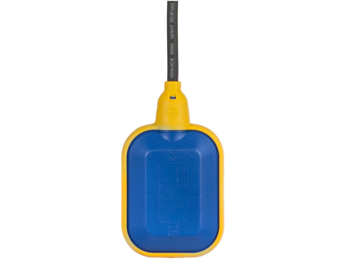 Schwimmerschalter Subag KR1, EIN/AUS, 130×80×41mm, Kabel 10m, blau/gelb