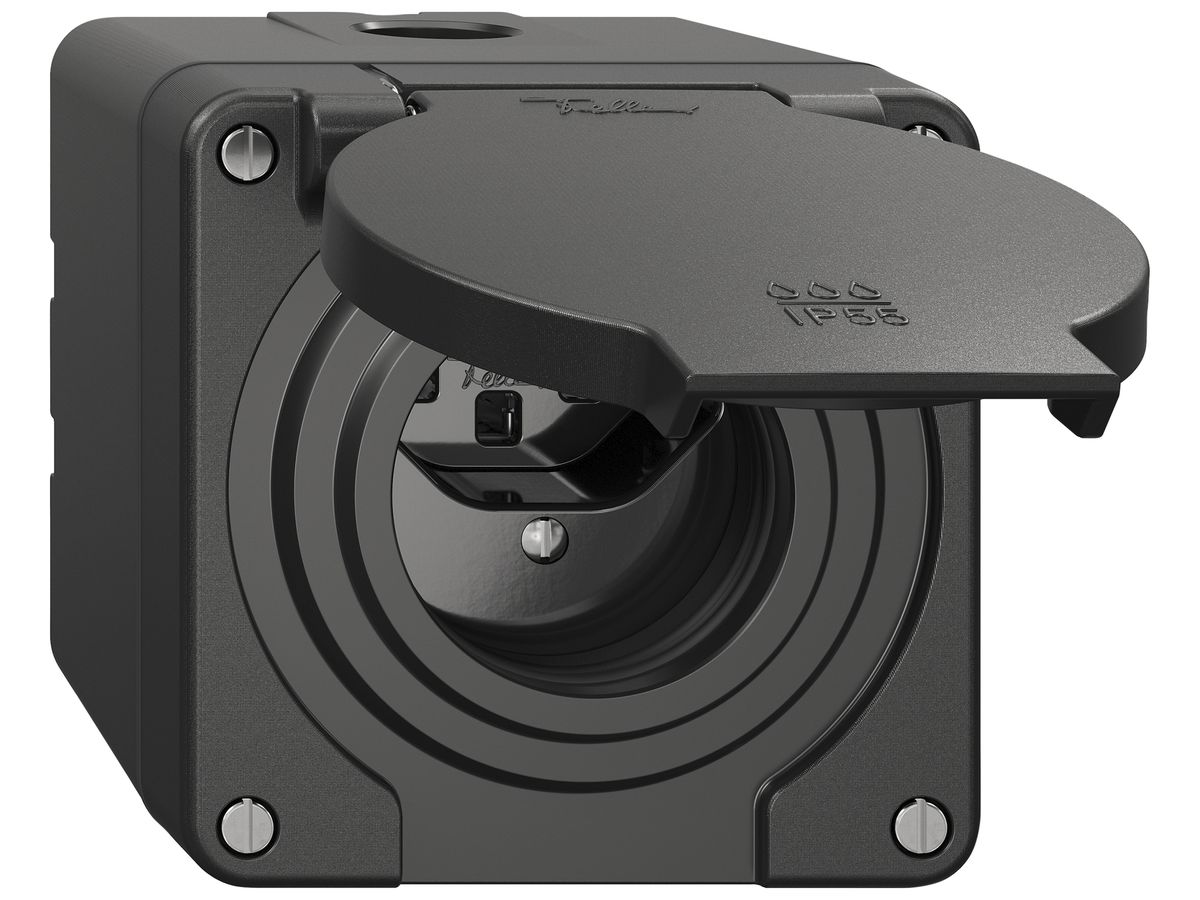 AP-Steckdose NEVO SNAPFIX® 1×T23 16A 250V 87×87×68mm IP55 sz