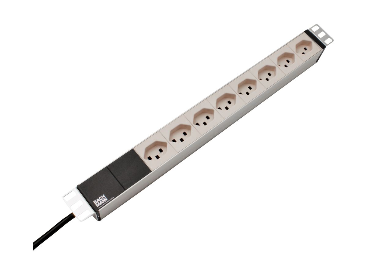 Steckdosenleiste 19" MH 8×T23 1HE, Td 3×1.5mm², 3m, alu/weiss