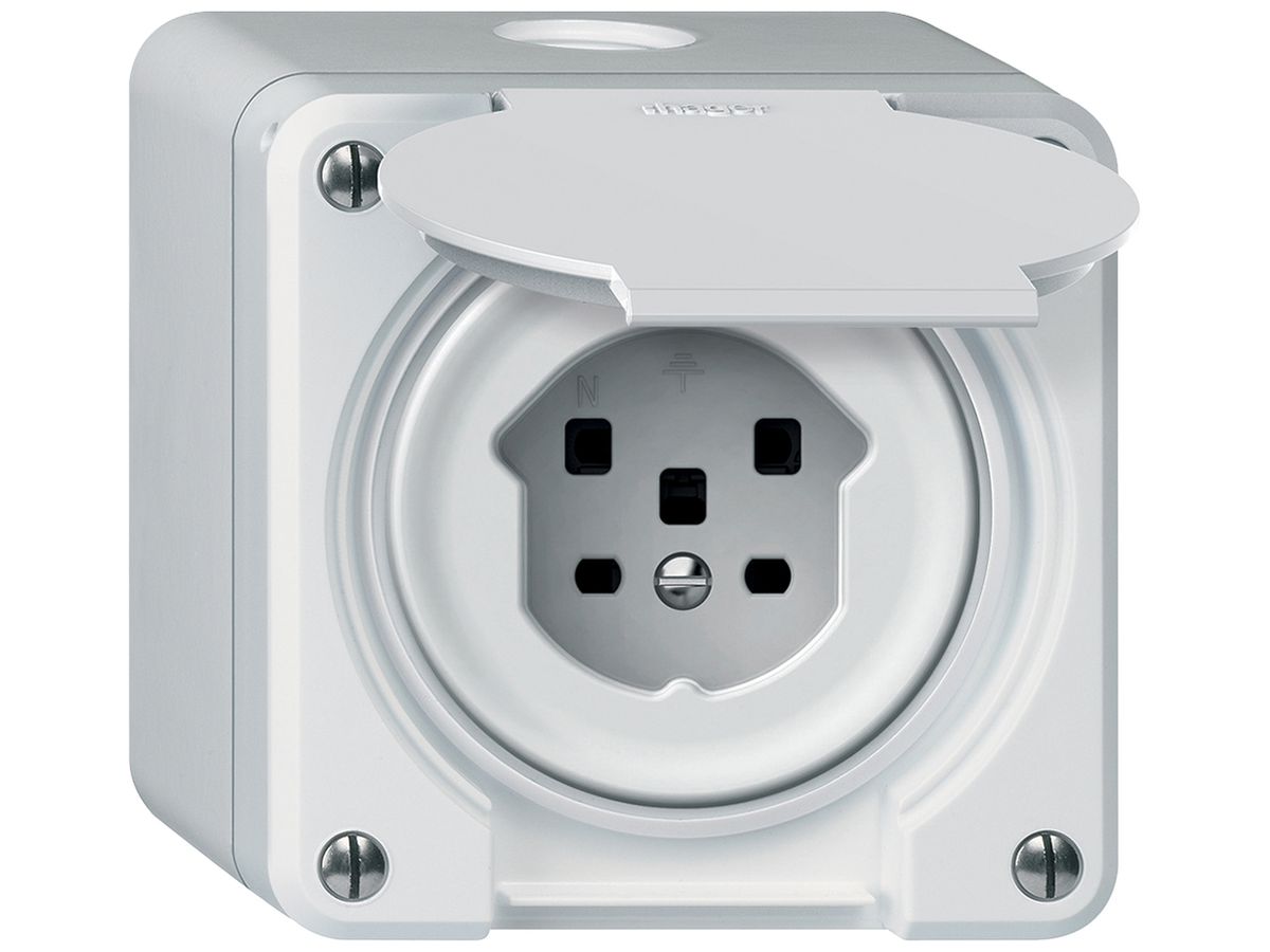 AP-Steckdose robusto 1×T25 16A 400V 86×86mm IP21 weiss