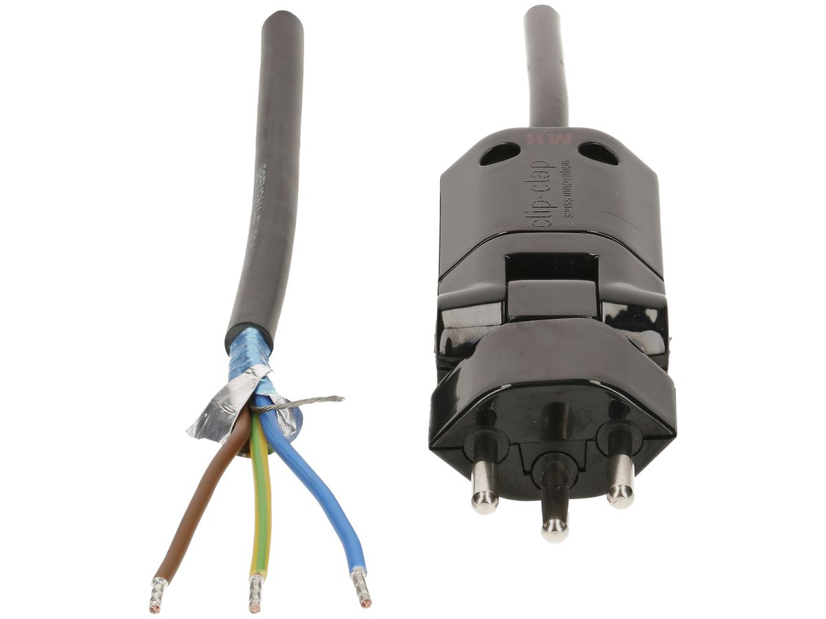 Apparatekabel MAX HAURI Td 3×1mm² 3m schwarz 180° Stecker Clip-Clap T12