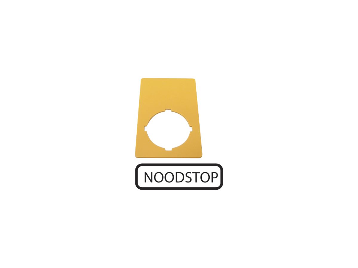 Bezeichnungsschild ETN RMQ NOODSTOP, gelb