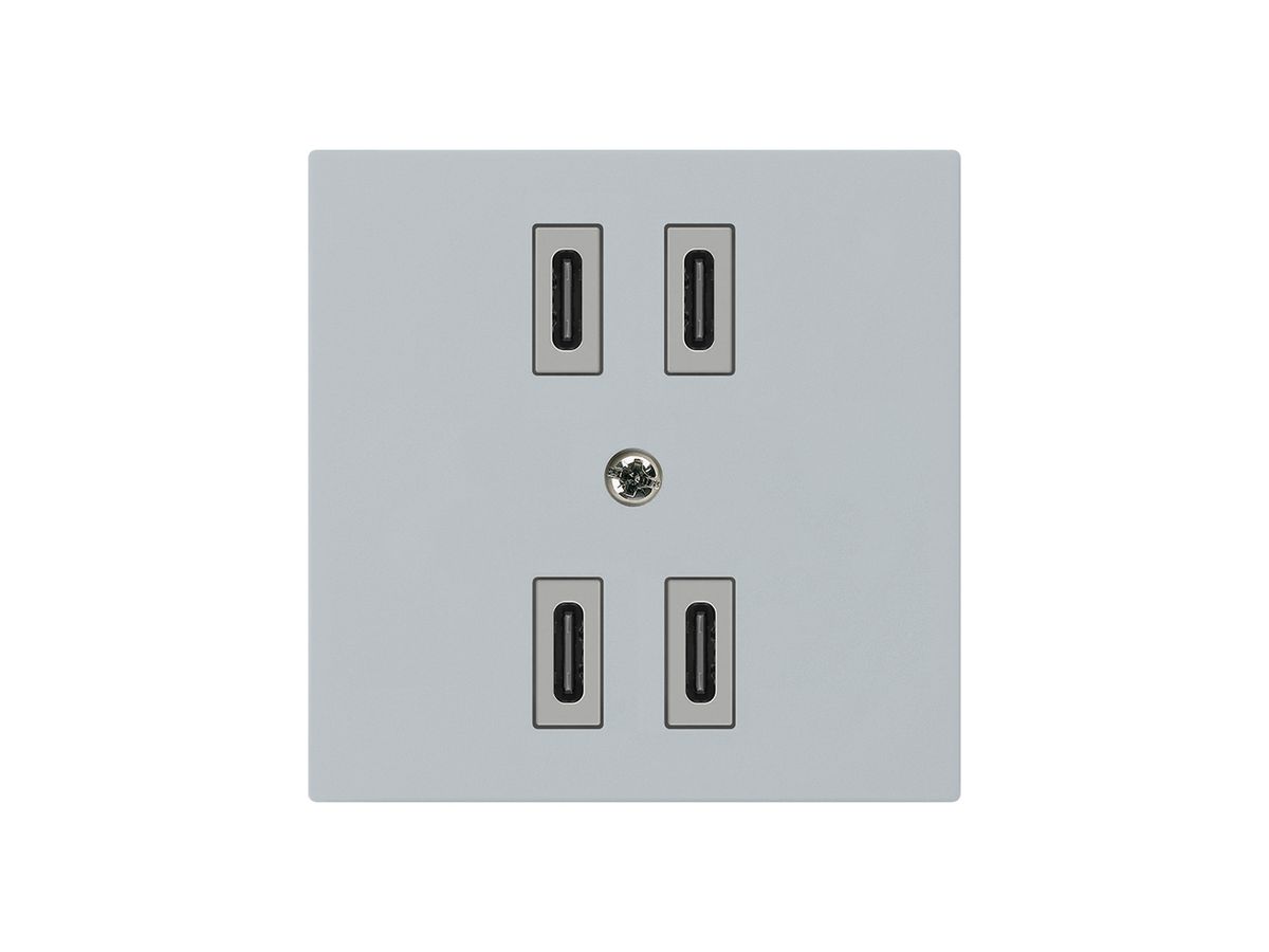 USB-Ladesteckdose Hager kallysto 2×C-C 2×20W oder 4×10W 5V 60×60mm grau