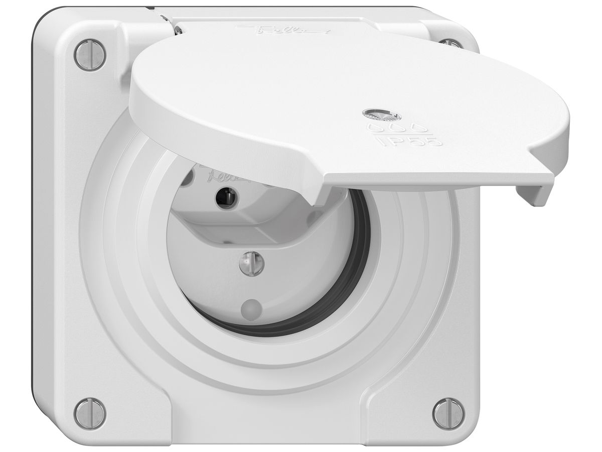 Steckdose NEVO SNAPFIX® 1×T13 10A 250V beleuchtet 87×87×32mm IP55 ws
