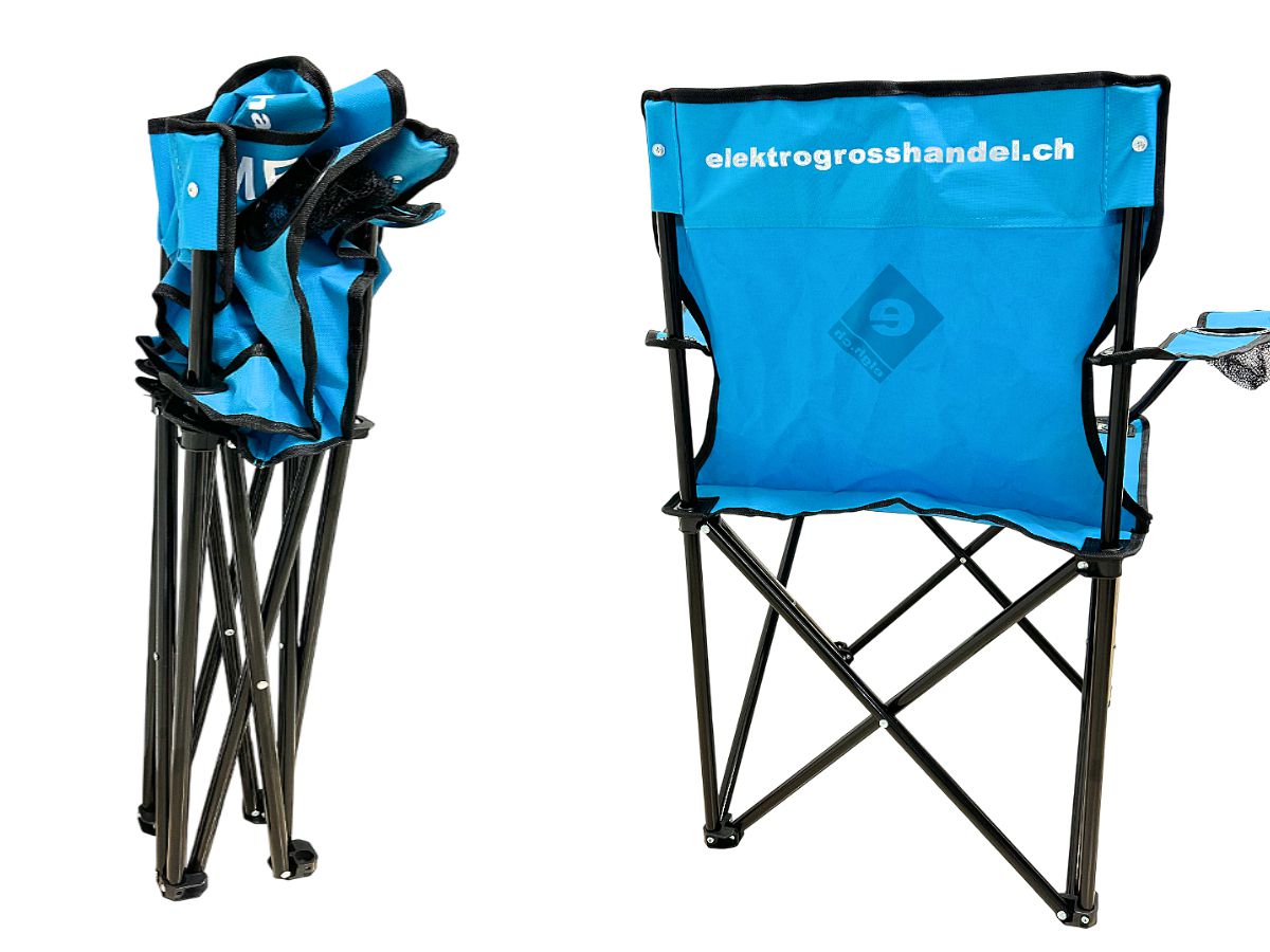 ELGH Campingstuhl blau - mit Armlehene und Trinkflaschenhalter