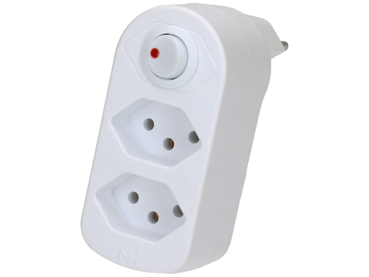 Mehrfach-Stecker MAX HAURI ADAPT SPLIT 10A m.Ein-/Ausschalter 2×T13 ws