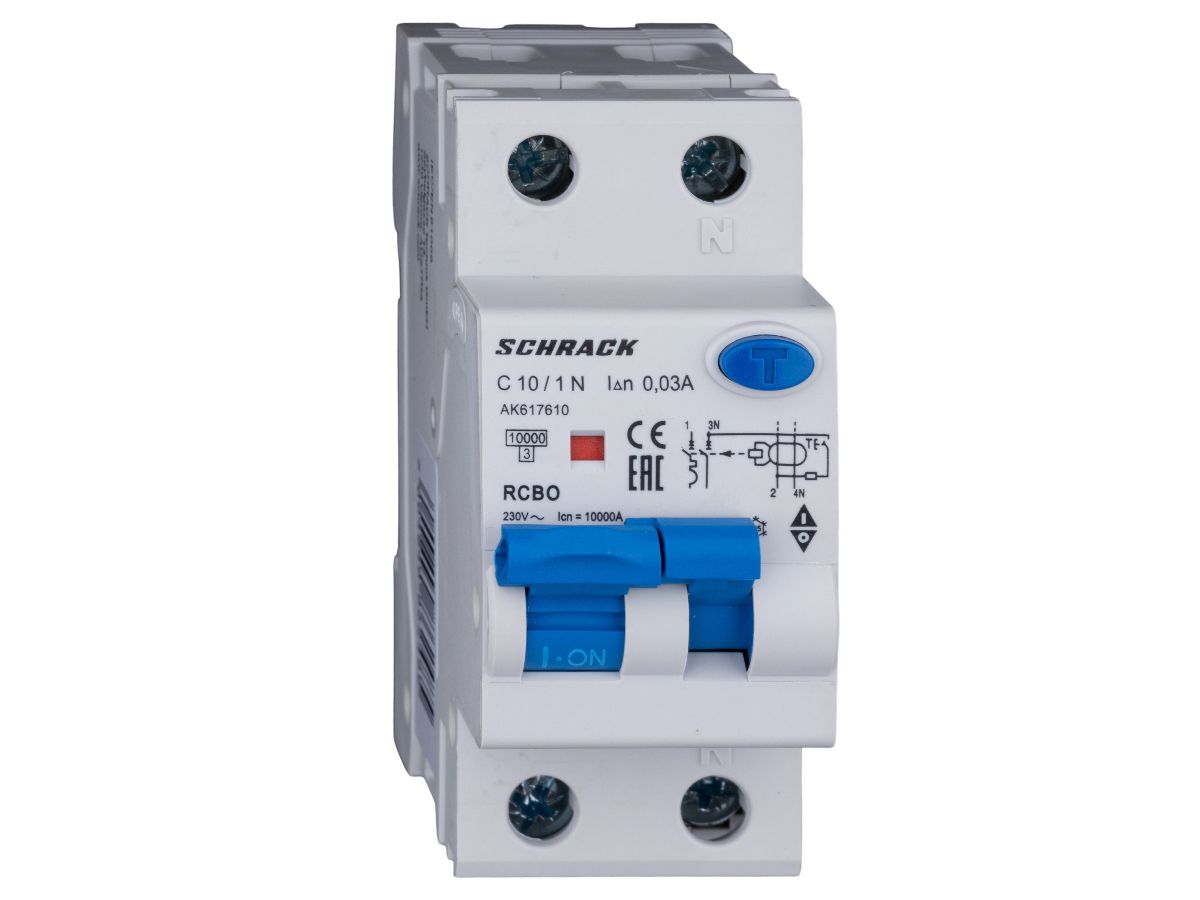 FI/LS-Schalter RCBO 2P 230V AMPARO - L+N C 10A 0.03A A 10kA Typ A 2TE Schrack