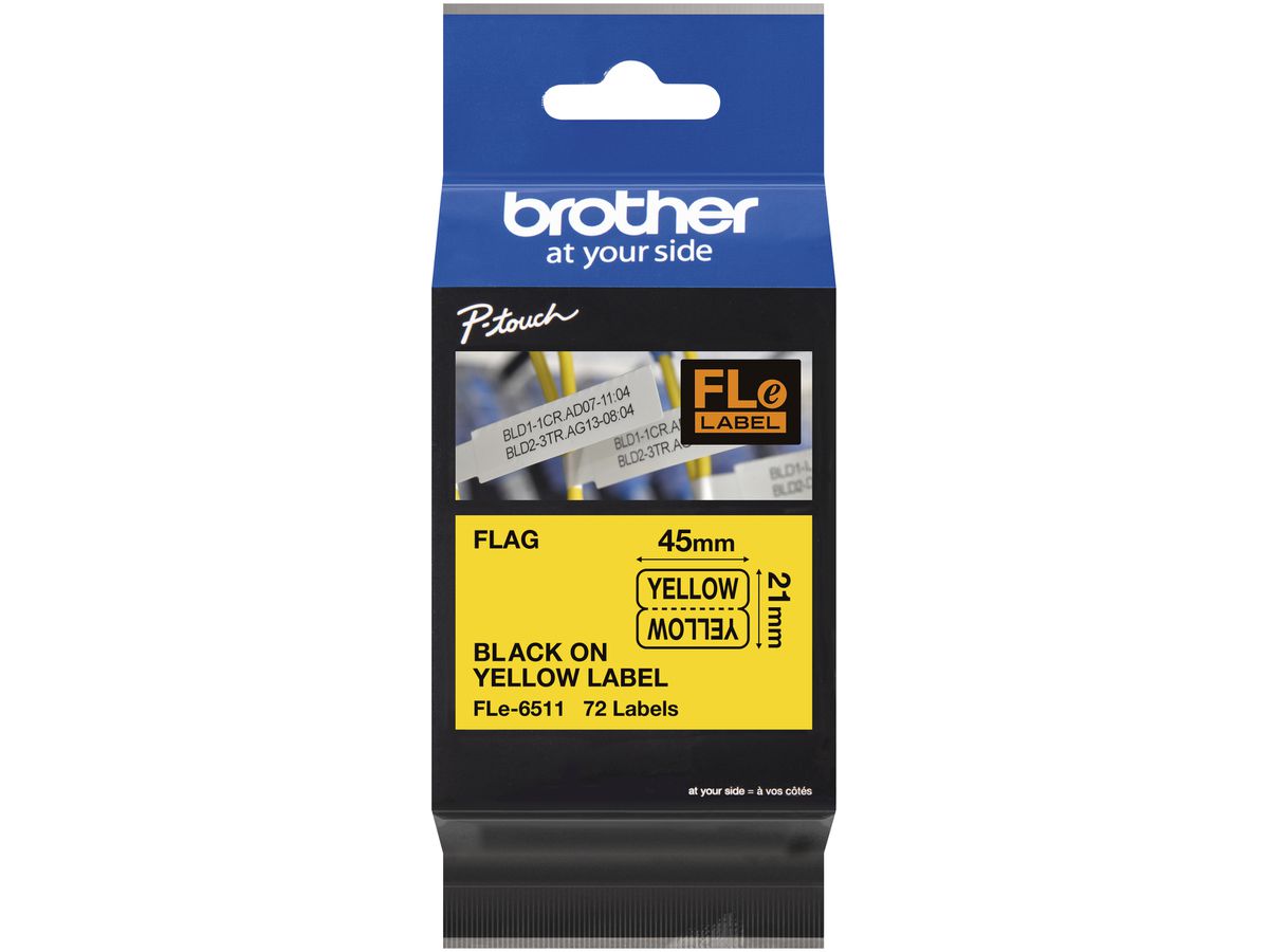 Schriftbandkassette Brother FLE-6511 45×21mm×72 Stück gelb-schwarz