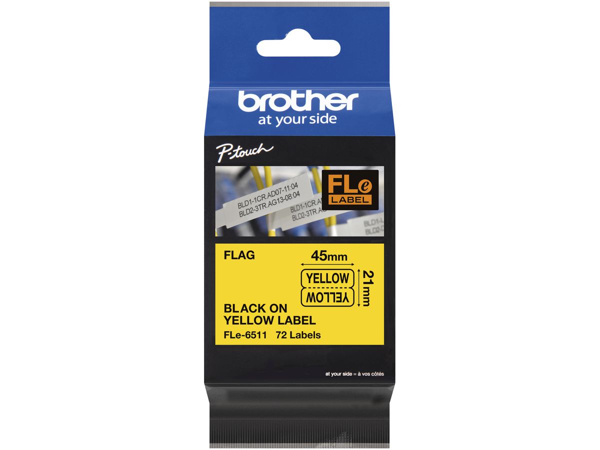 Schriftbandkassette Brother FLE-6511 45×21mm×72 Stück gelb/schwarz