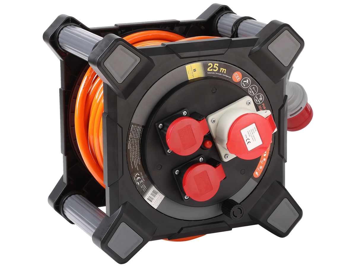 Kabelrolle Schönenberger Stecker:CEE Steckdose:1×CEE16/5 2×T25 25m IP44 schwarz