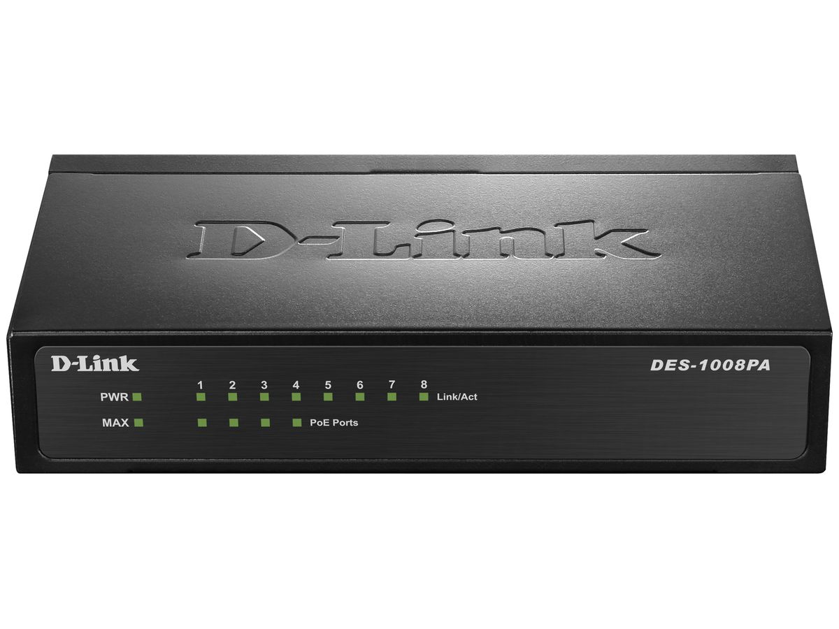 Switch D-LINK DES-1008PA, 8-Port unmanaged Fast Ethernet PoE