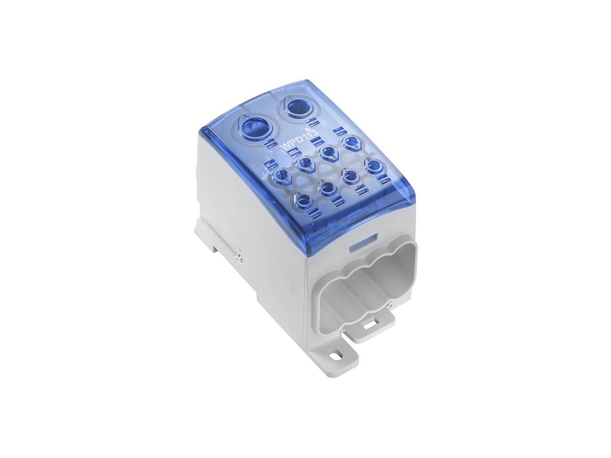 Verteilerblock WM WPD 113 1×185+1×150/8×35mm² 353A 1000V TS35 blau