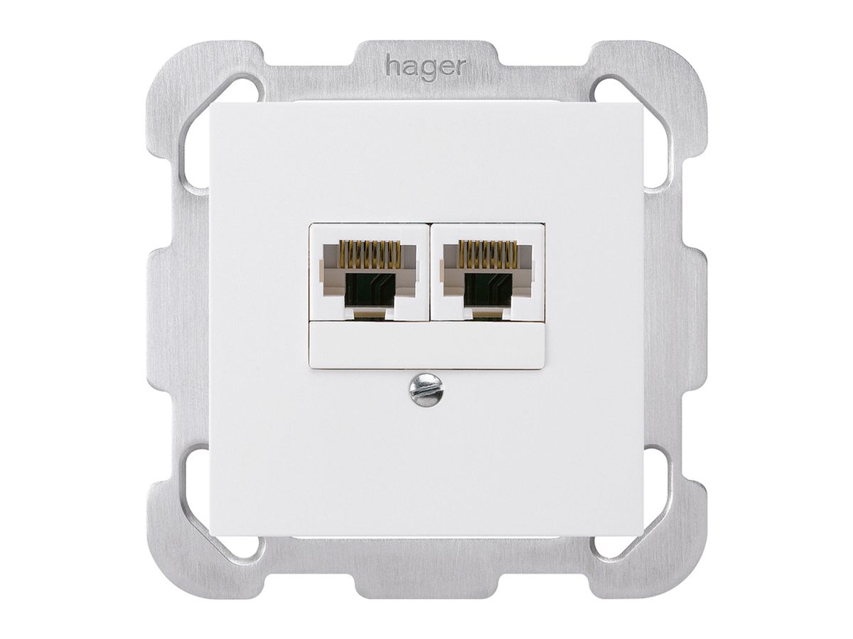UP-Dose kallysto 2×RJ45u parallel weiss mit Befestigungsplatte