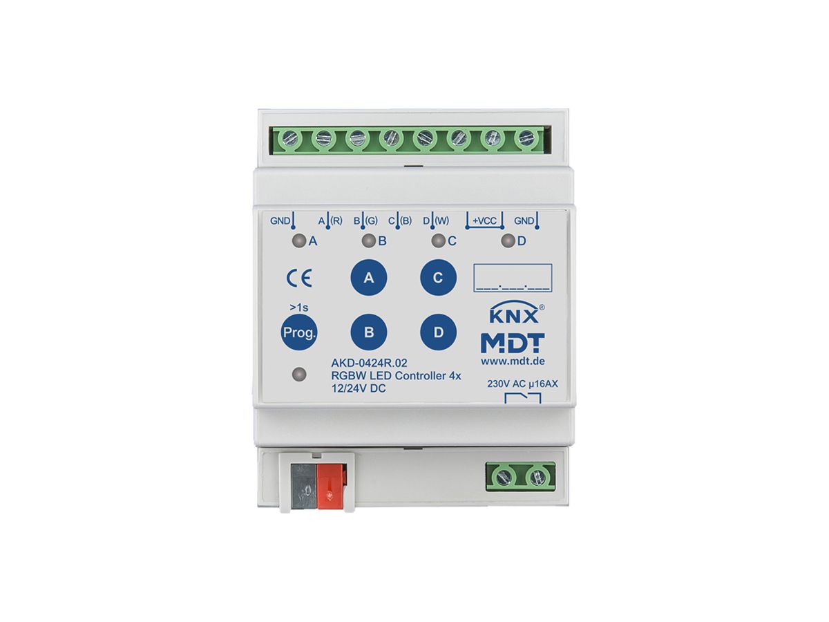 REG-LED-Betriebsgerät KNX MDT AKD-0424R.02 4-Kan 96W 12…24V 4TE