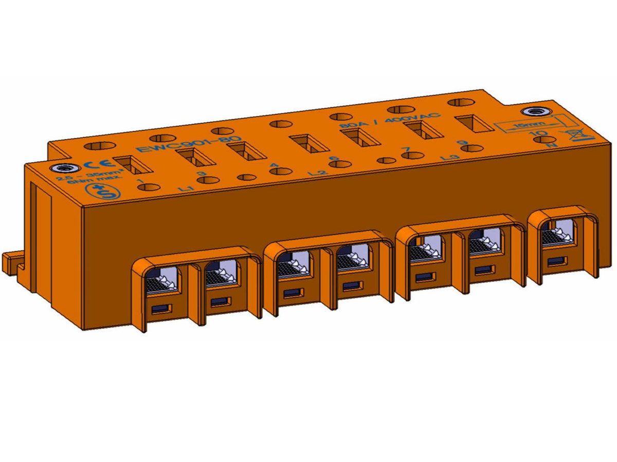 Zähleranschlussklemme 100A/400VAC - EWC901-100-2N, 3L+N, IP20, halogenfrei