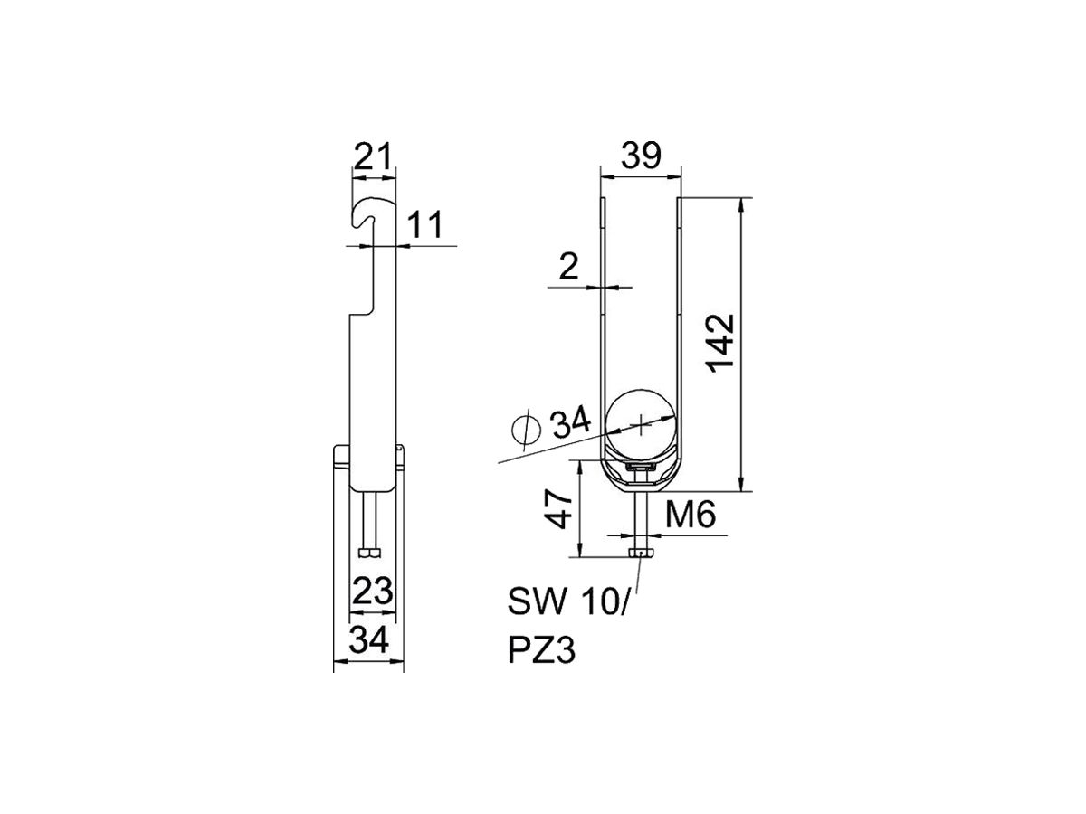 Schnellverleger BET 2056 W-Fuss Kunststoff 28…34mm 2×Kabel Stahl tfZn