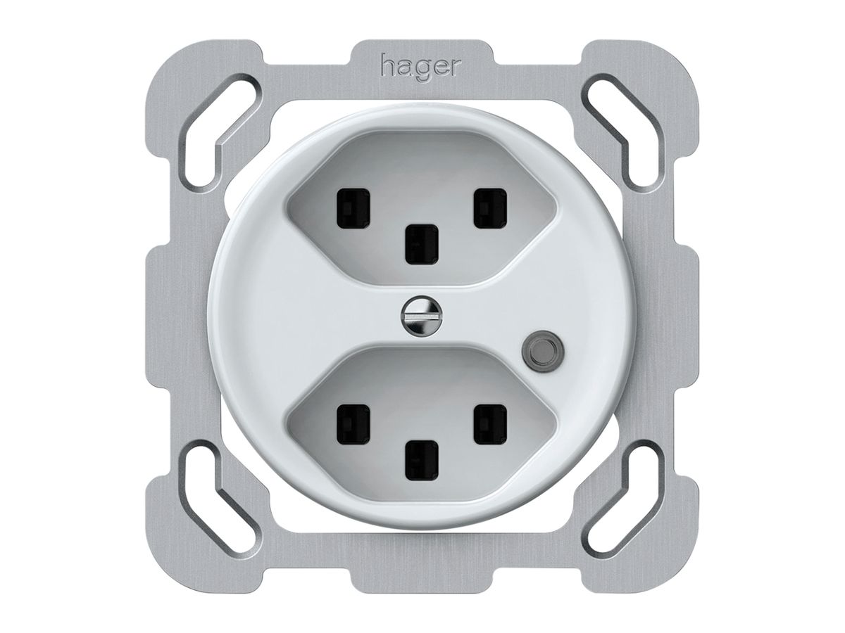 UP-Steckdose origin 2×Typ 23 bel.grün 16A 230V 77×77mm weiss