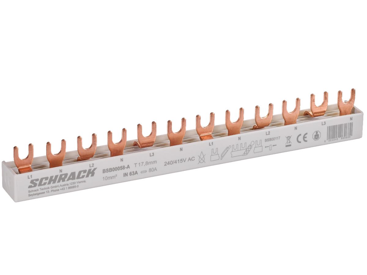 Kammschiene Schrack 4P 3L+N 10mm² - L1+N-L2+N-L3+N.... 12TE 210mm gu