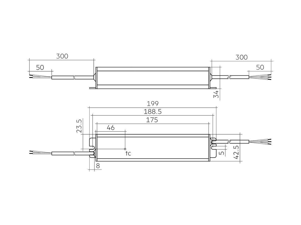 LED-Konverter Tridonic LC 35 24V IP67 L EXC UNV, 35W, 24VDC, 175×31×43mm