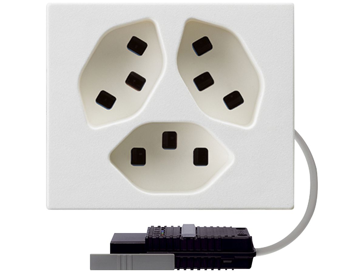 FLF-Steckdose Hager 3×Typ 23 mit Rundkabel-Dose L2 D weiss