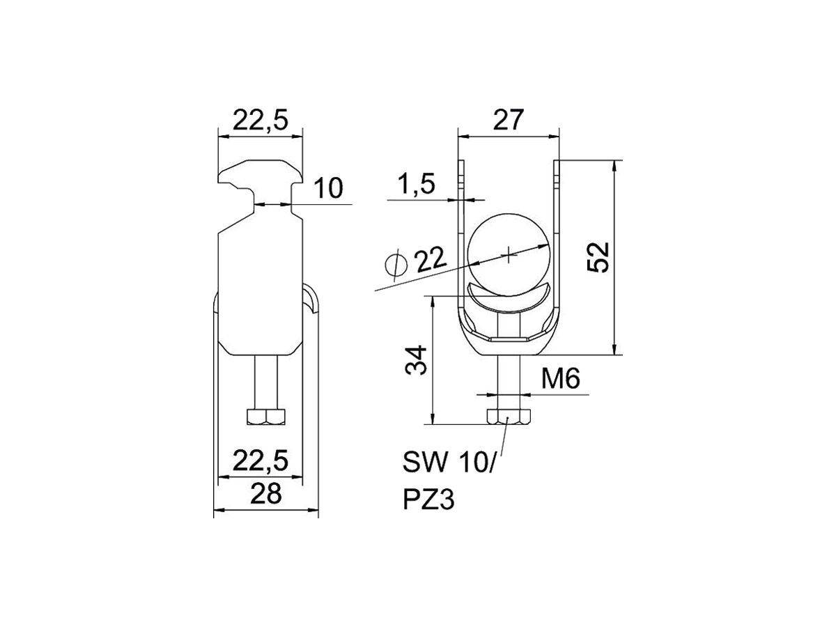 Schnellverleger BET 2056 H-Fuss Metall 16…22mm 1×Kabel Stahl tfZn