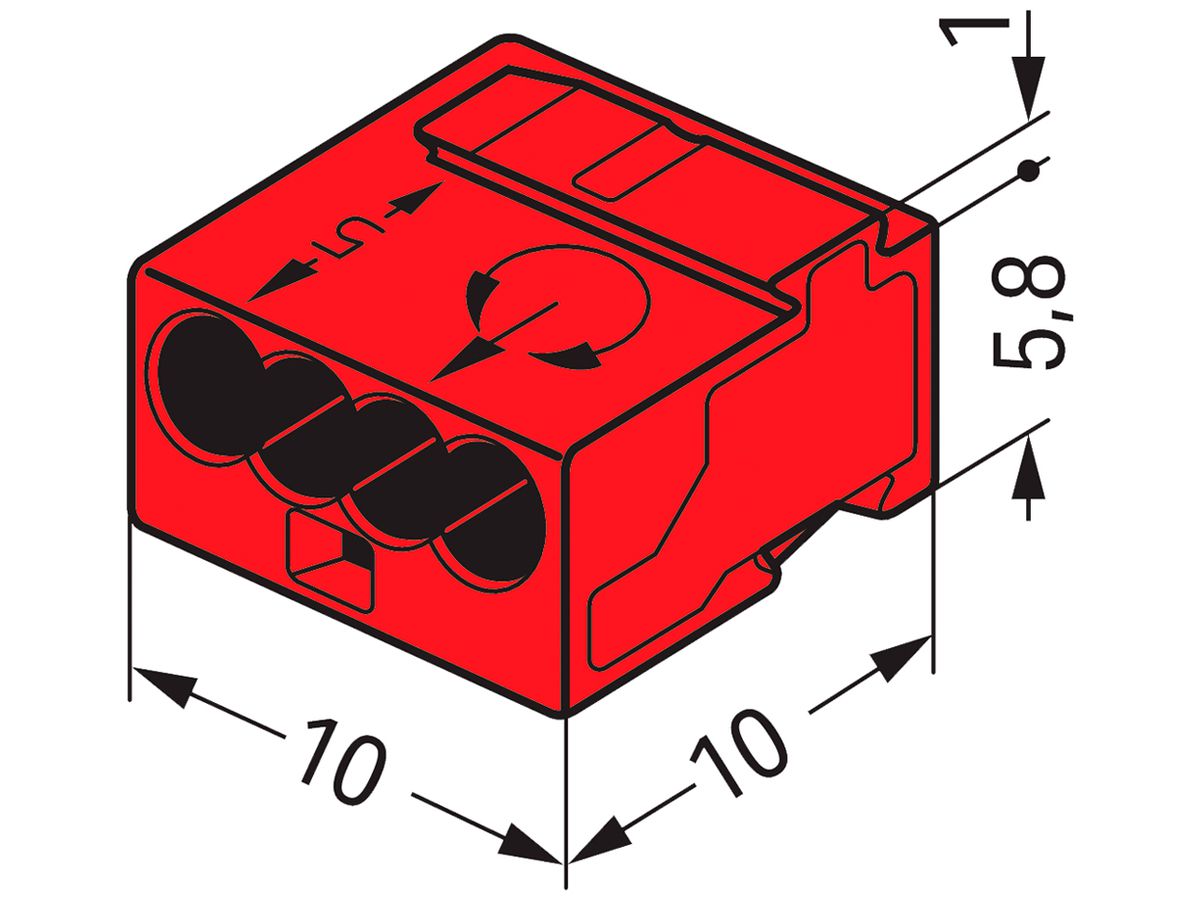 Verbindungsklemme WAGO MICRO für Draht 4×0.6…0.8mm rot