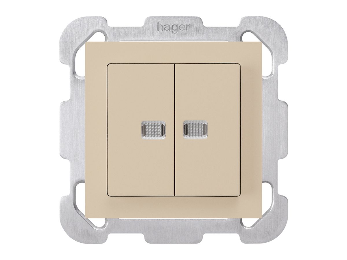 UP-Leuchtdruckschalter kallysto 1/3+3/1 mit 2 Linsen beige Befestigungsplatte