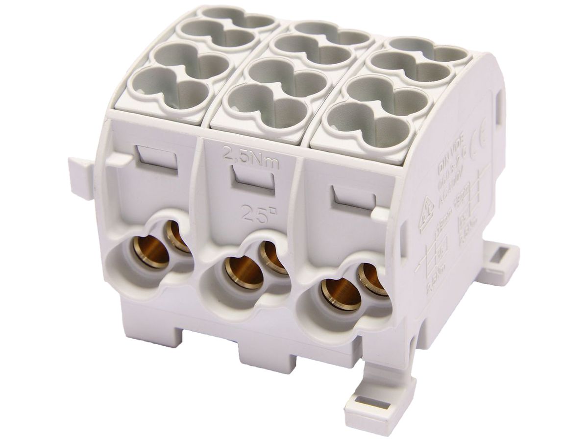 Verteilerblock Typ C 6×25/6×16mm² 100A Alu-CU grau