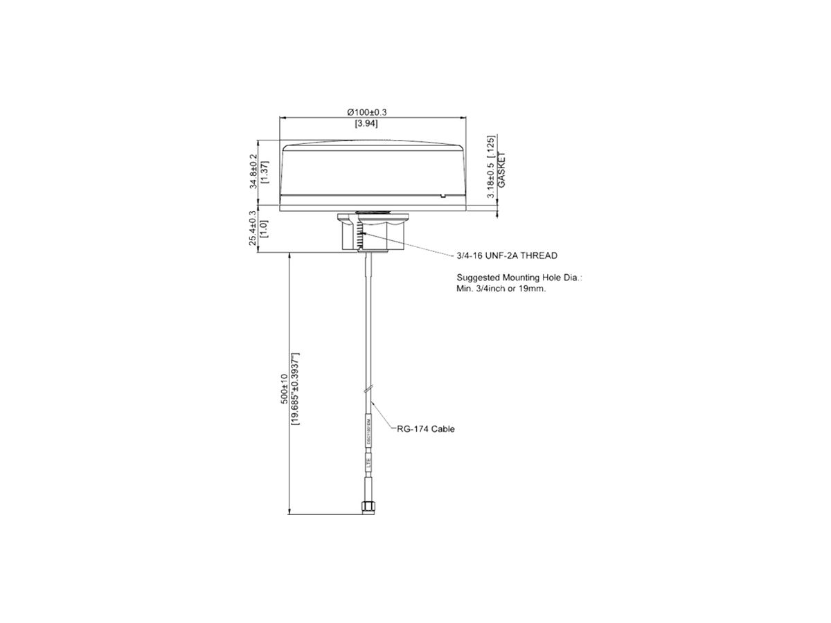 Antenne TTI CMS-ANT-PUCK/EXT-0.5M UHF 2dB 0.01m 698…2700MHz