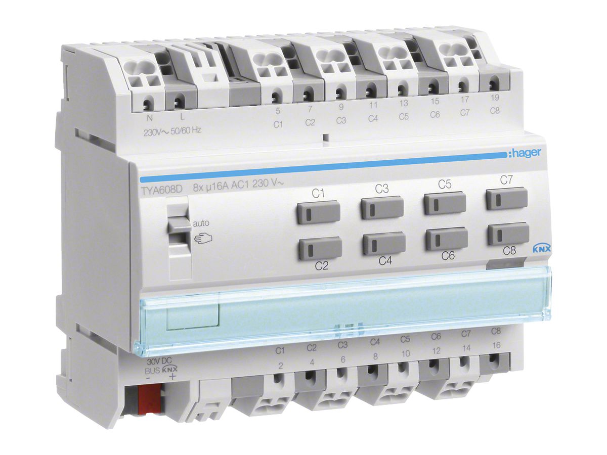 REG-Schaltausgang KNX Hager system 16A C-Last 8-fach