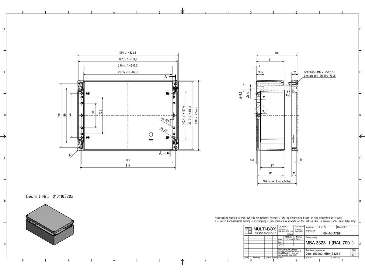 Aluminiumgehäuse SWIB ENSTO AG 230×330×111mm IP66 grau