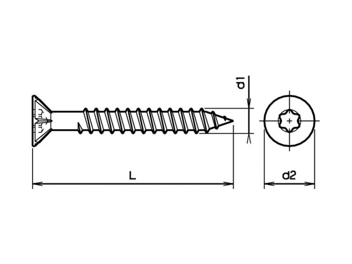 Senkkopf-Spanplattenschraube Ferronorm T30 6×50mm verzinkt mit Schaft