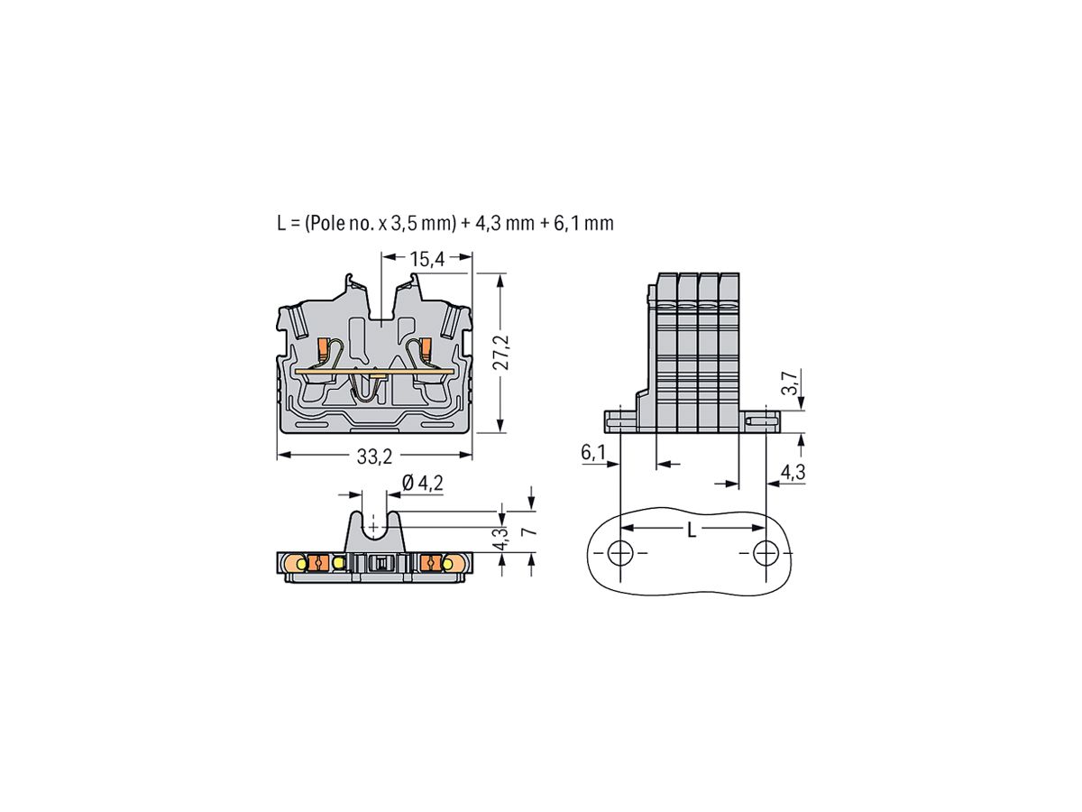 Durchgangsklemme WAGO TOPJOB-S 2250 1mm² 2L mit Endklemme grün/gelb