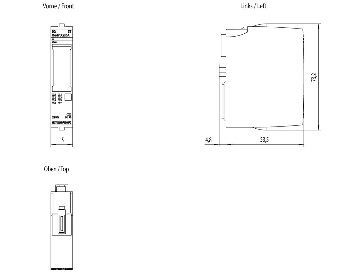 SPS-Ausgabemodul Siemens SIMATIC ET200SP DQ 8×24VDC/0.5A ST A0 CC02, 10 Stk