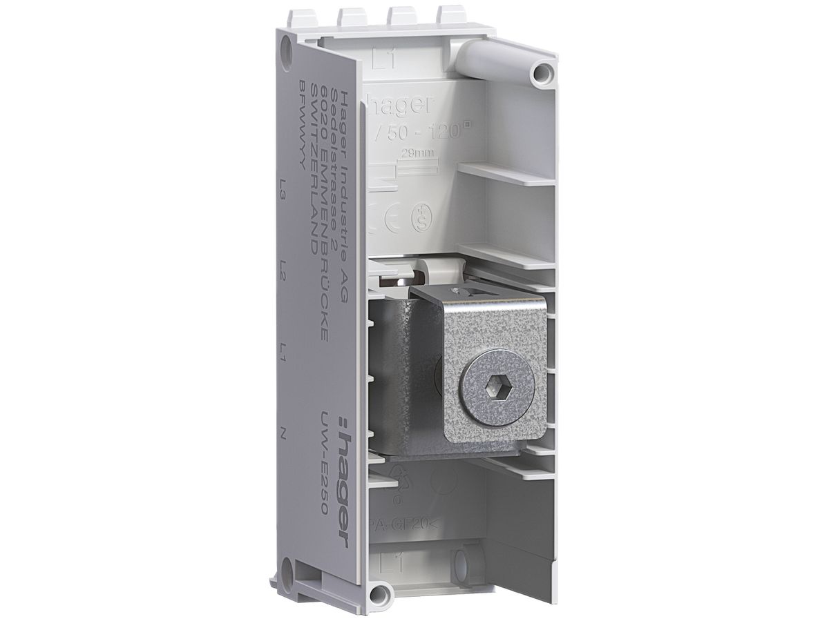 Einspeisemodul Hager uniway 250A, L1, ohne Abdeckhaube, Breite 36mm