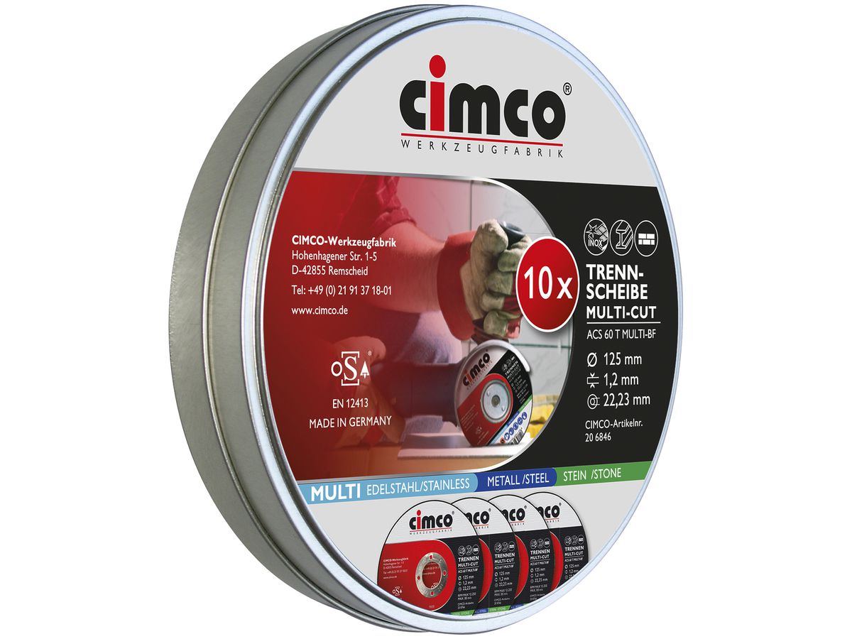 Trennscheiben-Set CIMCO MULTI-CUT 10 Stück in Dose Ø 125×1.2mm