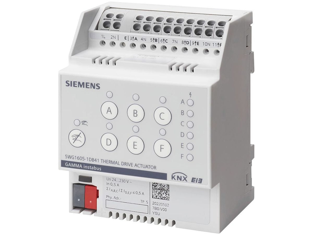 REG-KNX-Heizungsaktor Siemens N 605D41, 6-fach 24…230VAC 0.5A, 4TE