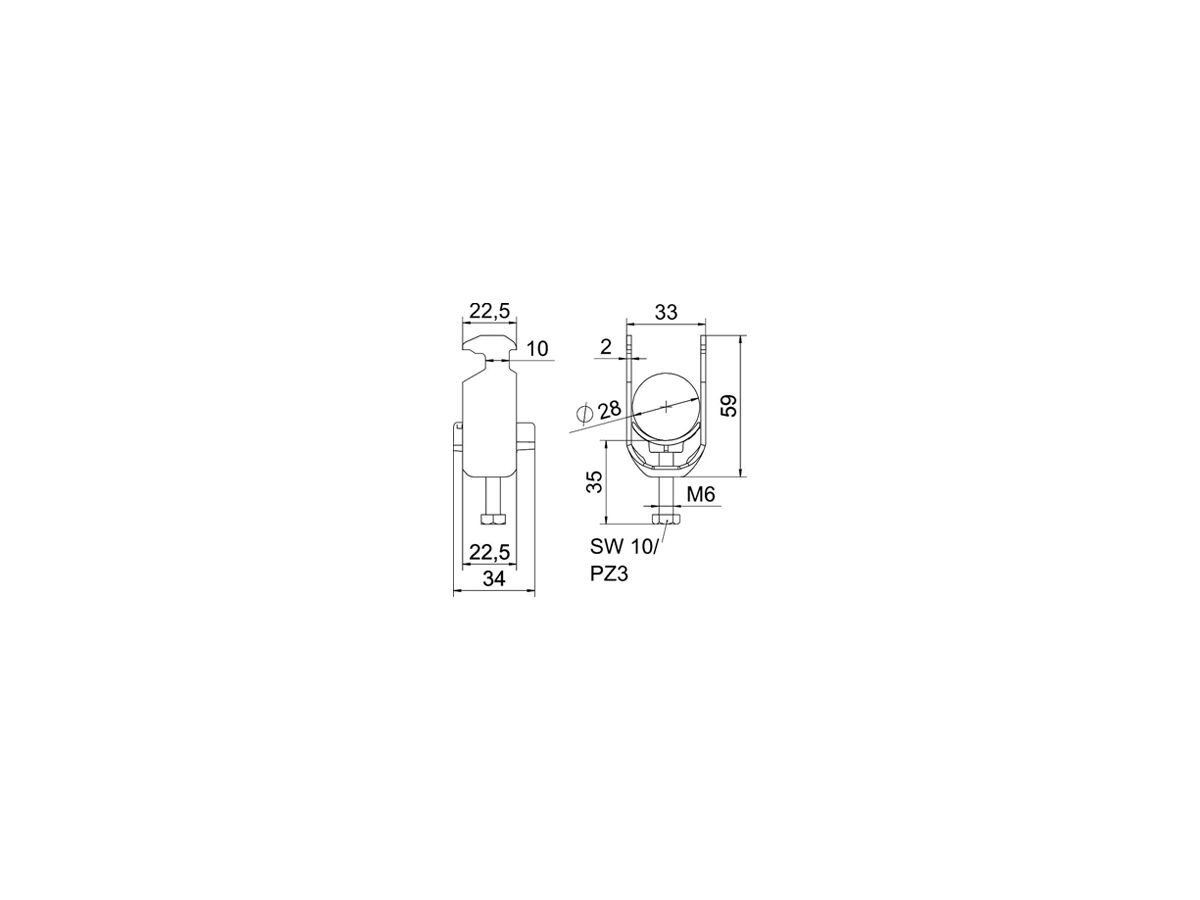 Schnellverleger BET 2056 H-Fuss Kunststoff 22…28mm 1×Kabel Aluminium