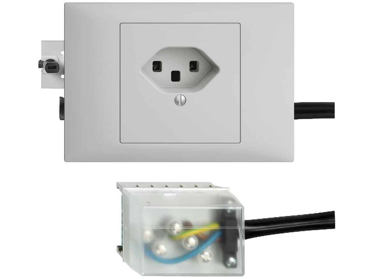 EB-Steckdose EDIZIOdue T23 L2 49…69mm hellgrau für Flachkabel Powerbus