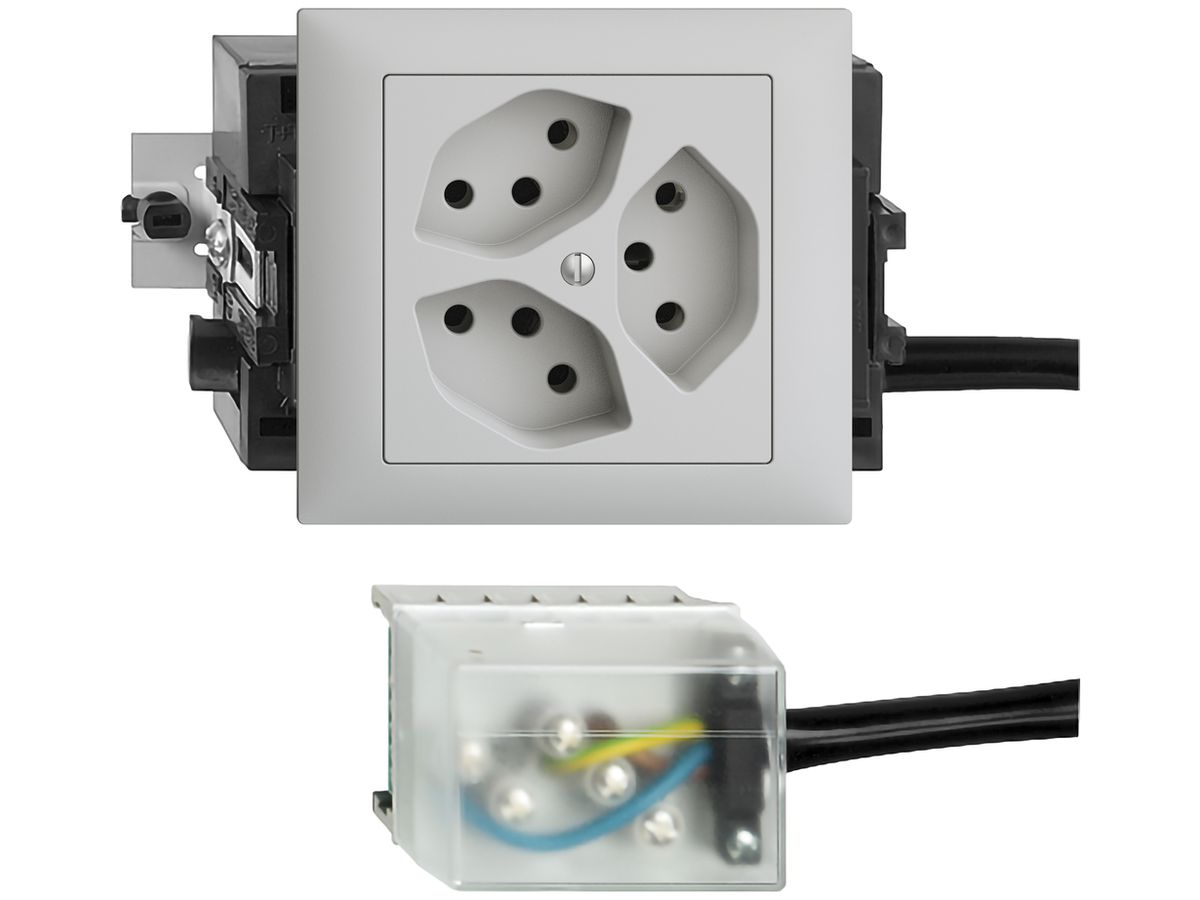 EB-Steckdose EDIZIOdue 3×T13 L2 53mm hellgrau für Flachkabel Powerbus