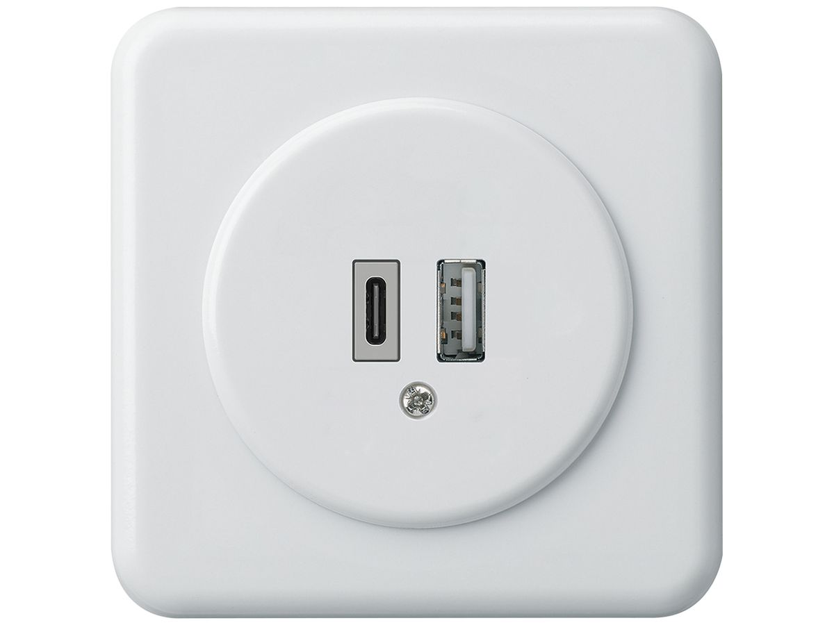 UP-USB-Ladesteckdose basico 18W PD 1×Typ A 1×Typ C m.Abdeck-&Befestigungspl. ws