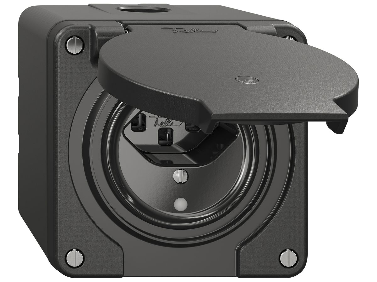 AP-Steckdose NEVO SNAPFIX® 1×T23 16A 250V beleuchtet 87×87×70mm IP21 sz