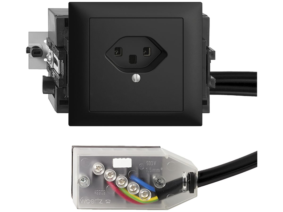 EB-Steckdose EDIZIOdue T23 L1 49…69mm schwarz für Flachkabel Technofil