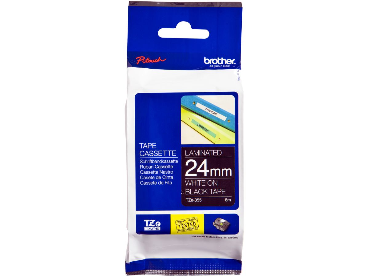 Schriftbandkassette Brother TZe-355 24mm×8m, schwarz/weiss